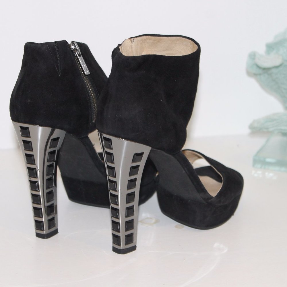 Michael Kors Embellished High Heel Black Suede Leather Platform Sandal Shoes 7 M